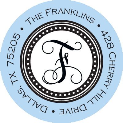 Etched Border Blue Round Address Labels